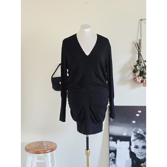 bcbg maxazria Black Batwing V Neck Mini Sweater dress Chic NWT XL - Picture 1 of 8